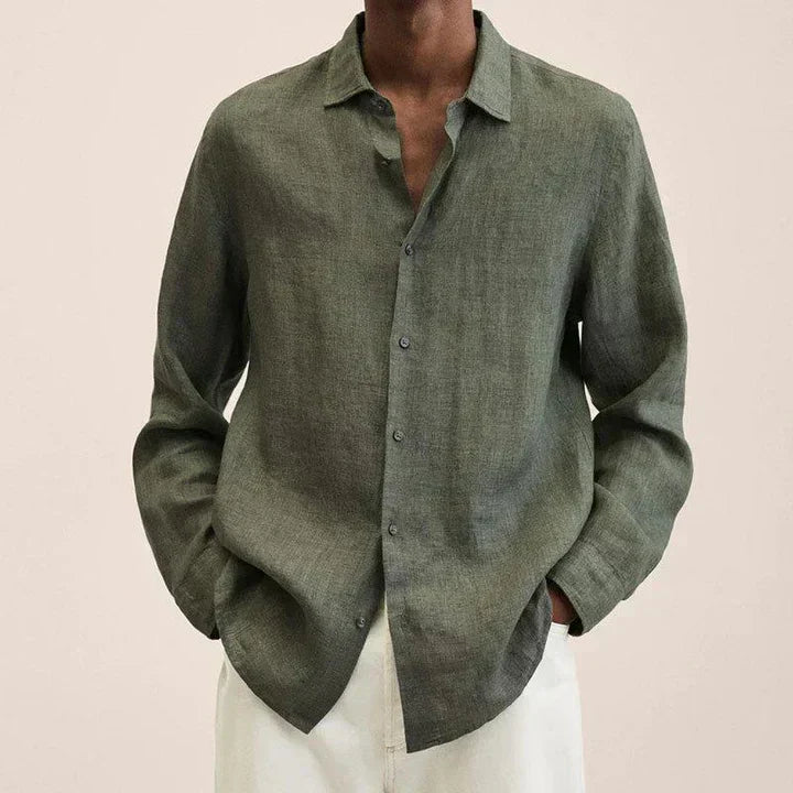 Chemise Homme Lin Léger Coupe Classique Manche Longue Bouton Respirante Été Style Décontracté