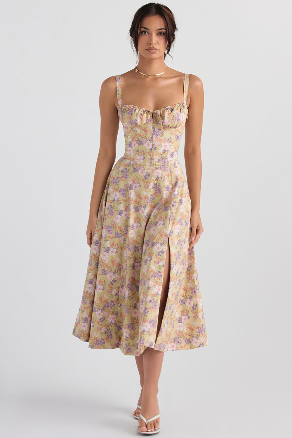 Robe Midi Femme Florale Imprimé Encolure En Cœur Et Coupe Aline Pour Été Et Fêtes