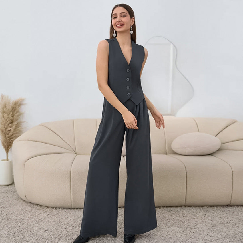 Cassandra Veste Sans Manches Chic Et Pantalon Taille Haute Pour Femme Ensemble Élégant