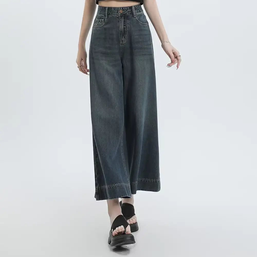 Jean Denim À Jambe Large Cassandra Coupe Décontractée Longueur Cheville Bleu Lavé Confort