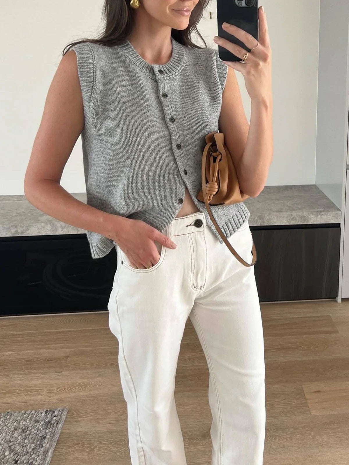 Gilet Tricot Décontracté À Boutons Amawinc Pour Tenue Polyvalente Au Travail Et En Vacances