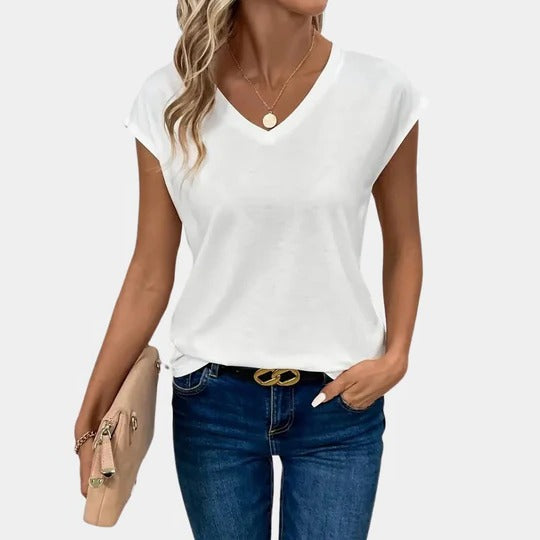 T Shirt Décontracté Femme Encolure V Ajustée et Polyvalente Pour Base Quotidienne et Superpositions