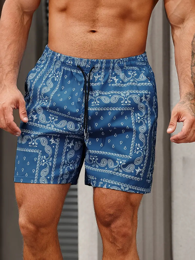 Shorts De Bain Homme À Séchage Rapide Motif Bandana Longueur Mi Cuisses Décontracté Pour Plage Et Piscine