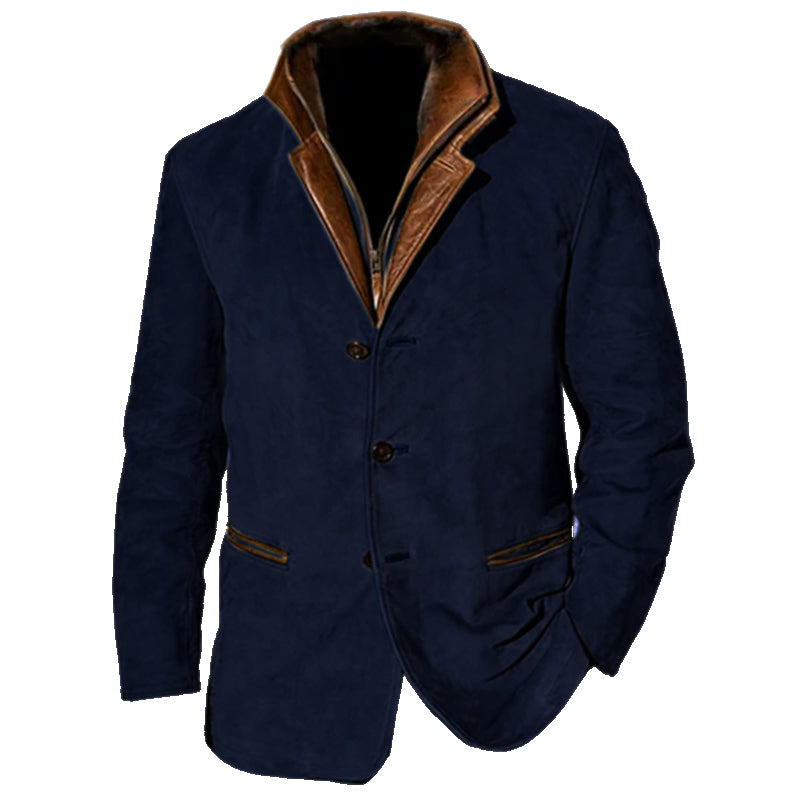Veste en Daim pour Homme Coupe Ajustée avec Fermeture Boutons Revers Cranté Élégante Allure Nordic Flair Amawinc