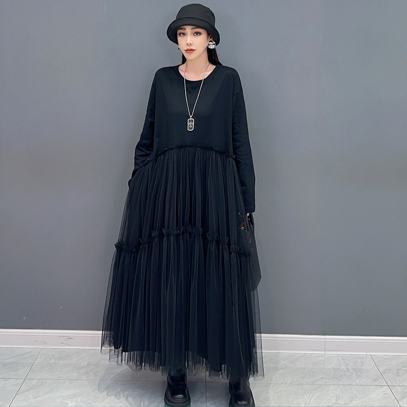 Claudia – Loose Fold Patchwork Mesh Dress - Amawinc