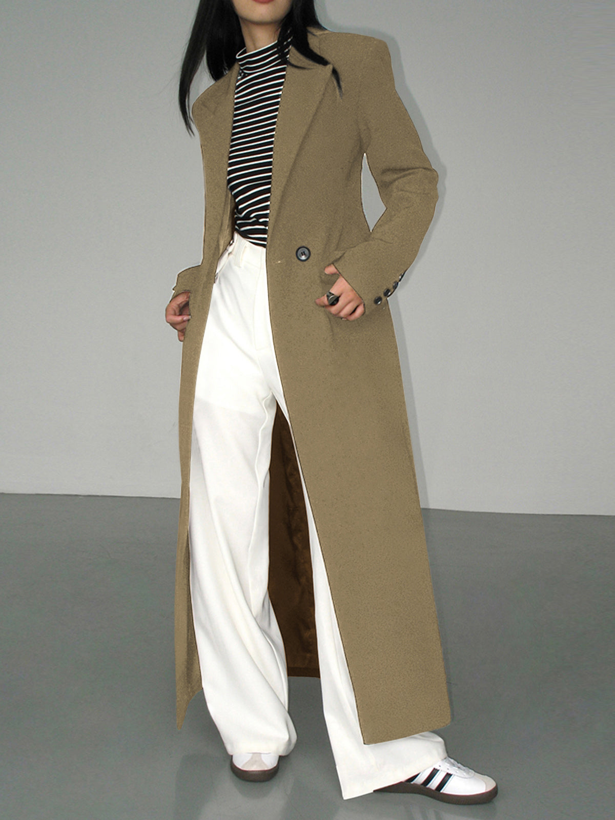 Veste Blazer Longue À Col Avec Poches Pour Femme Élégante Et Polyvalente Bureau Et Soirée