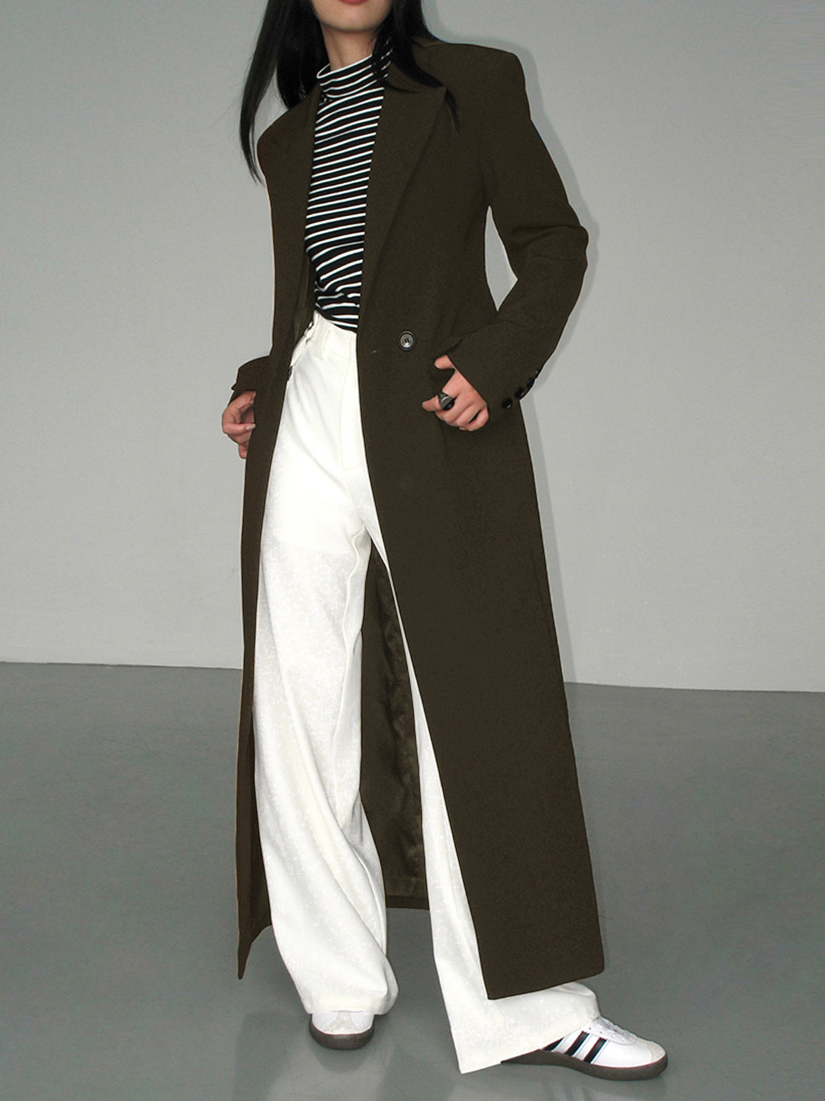 Veste Blazer Longue À Col Avec Poches Pour Femme Élégante Et Polyvalente Bureau Et Soirée