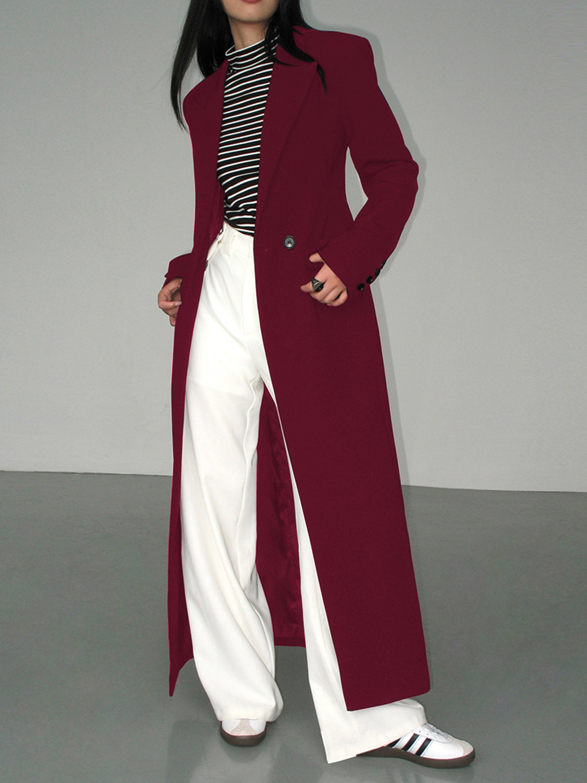 Veste Blazer Longue À Col Avec Poches Pour Femme Élégante Et Polyvalente Bureau Et Soirée