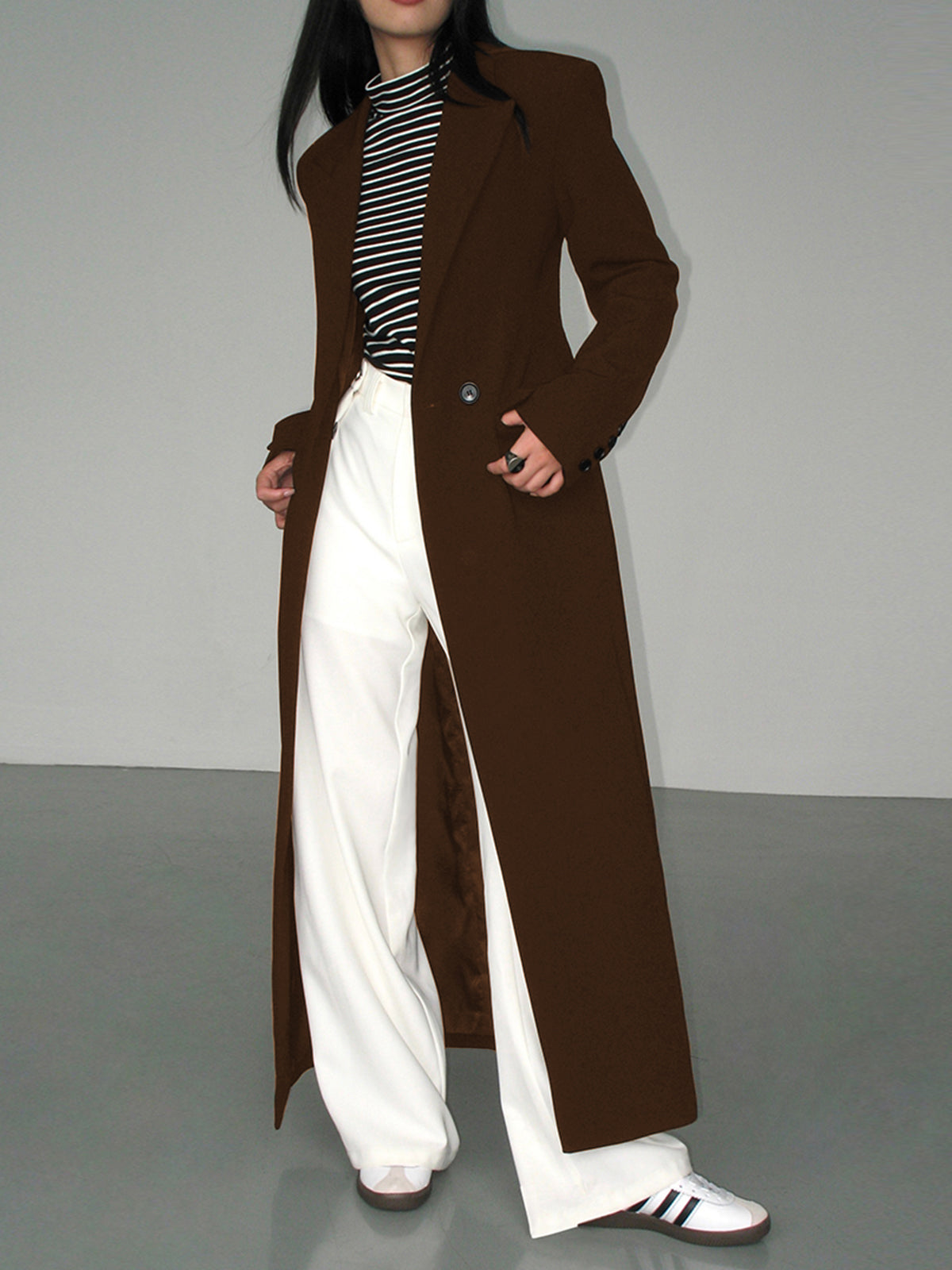 Veste Blazer Longue À Col Avec Poches Pour Femme Élégante Et Polyvalente Bureau Et Soirée