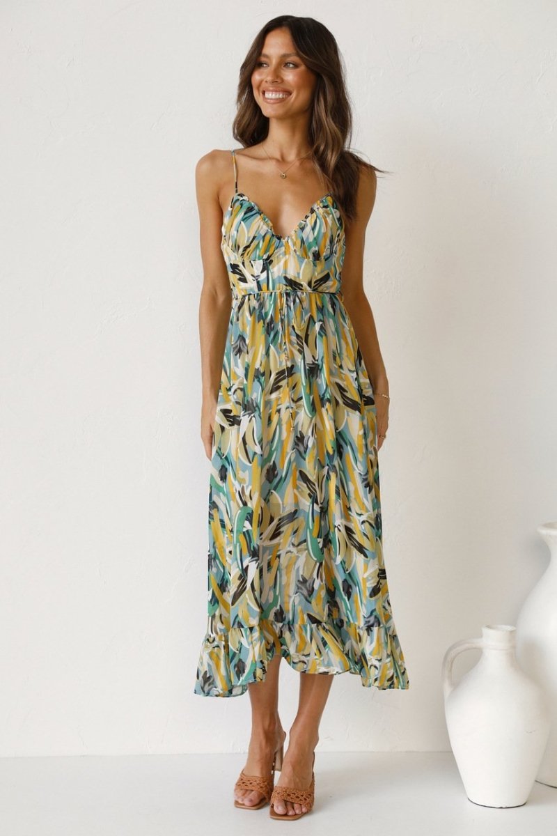 Amawinc Robe Midi Femme En Chiffon Léger Bretelles Spaghetti Décolleté En V Coupe Décontractée