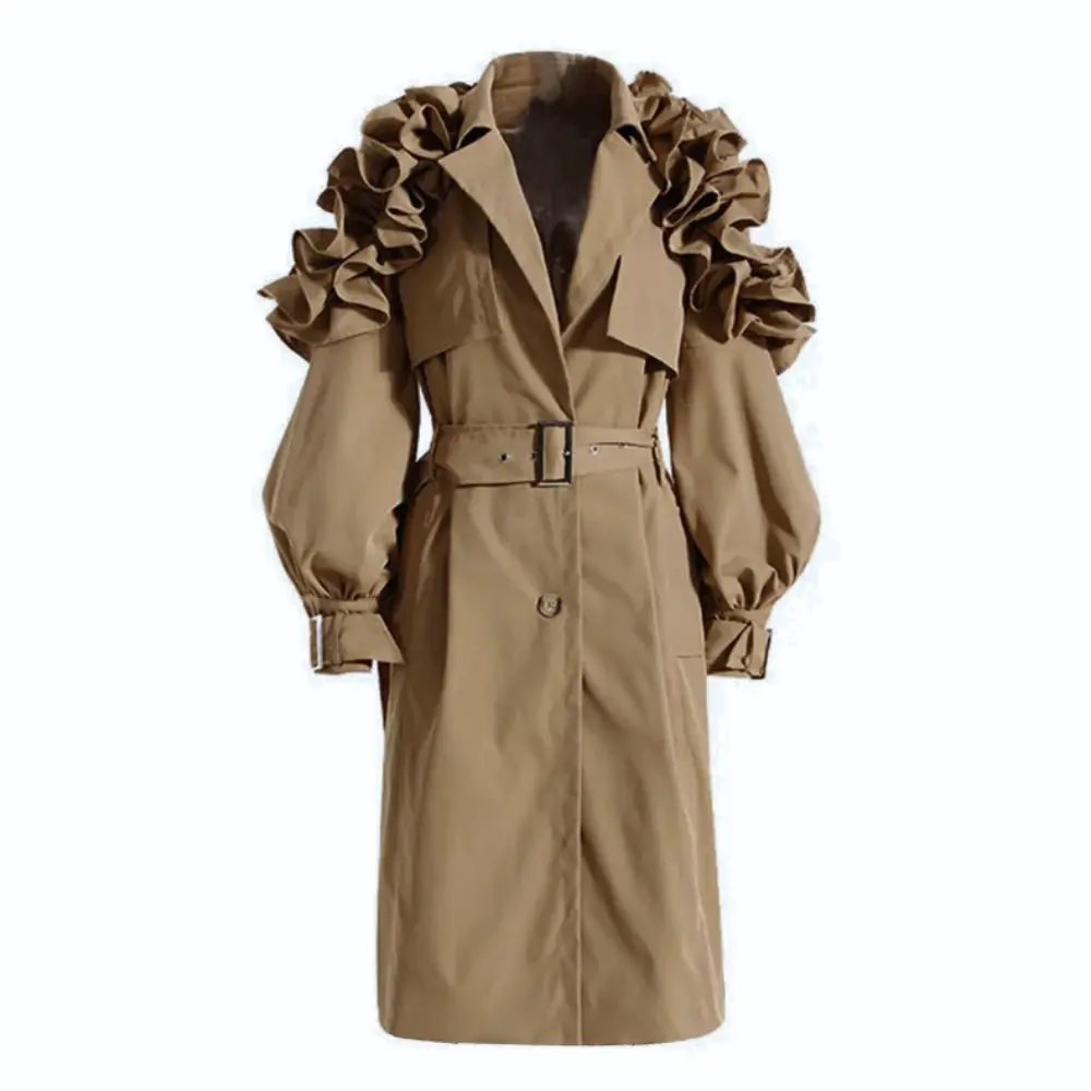 Manteau Corinne à Volants Épaules Ceinturé Waylynn Couture Élégance Quotidienne et Formelle