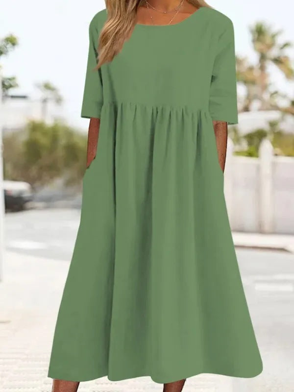 Baumwollleinen Kleid für Damen von Fudus mit Taschen