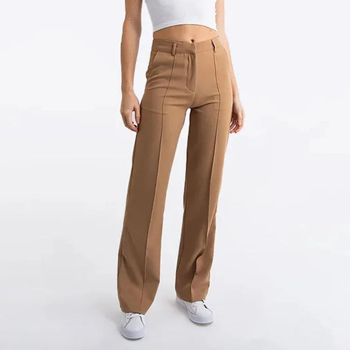 Pantalon Tailleur Femme Taille Haute à Jambes Évasées Avec Poches Élégant pour Bureau et Fête