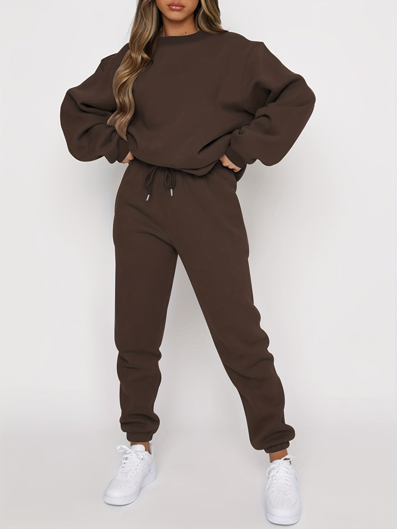 Ensemble Jogging Femme Oversize Sweatshirt Ample et Joggers Taille Haute Doux et Confortable