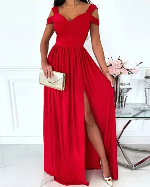 Langes, fließendes Boho-Kleid von Fudus mit Spaghettiträgern und Schlitz