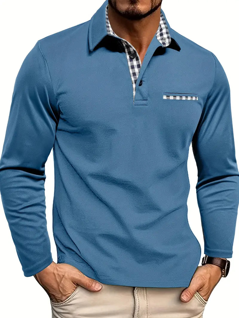 Polo À Manches Longues Pour Homme Jaxon Avec Col À Carreaux Et Mélange De Coton Doux Pour Une Allure Décontractée Chic