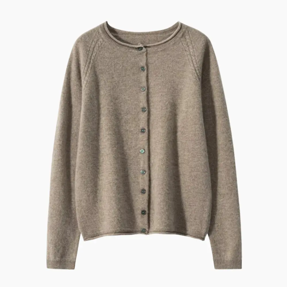 Cardigan Tricoté en Cachemire Dahlia Col Rond et Couleur Unie Pour Un Look Doux et Chaud