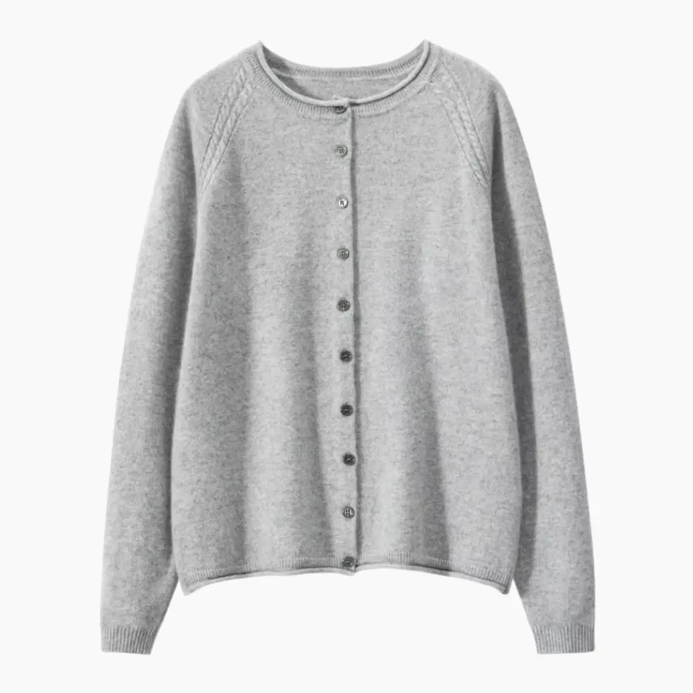Cardigan Tricoté en Cachemire Dahlia Col Rond et Couleur Unie Pour Un Look Doux et Chaud