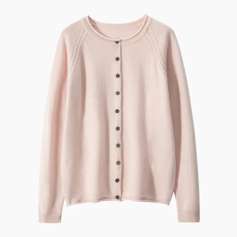 Cardigan Tricoté en Cachemire Dahlia Col Rond et Couleur Unie Pour Un Look Doux et Chaud