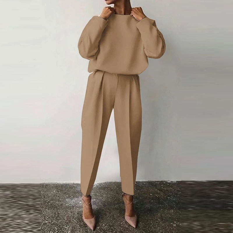 Nordisk Flair Ensemble Deux Pièces Femme Top Décontracté À Manches Bouffantes Pantalon Taille Haute Fuselé