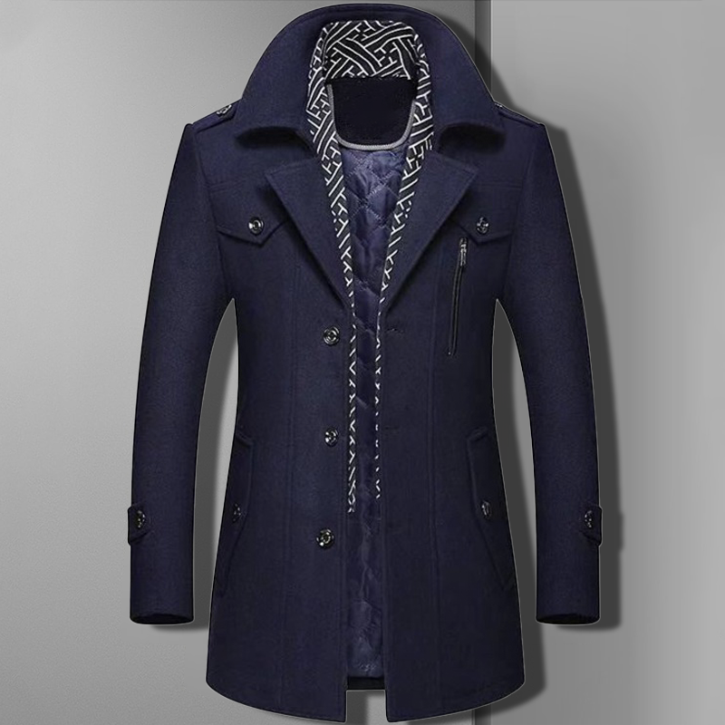 Patrick Manteau Long Pour Homme Double Boutonnage Militaire Marron En Laine Mélange Avec Lignes Structurées