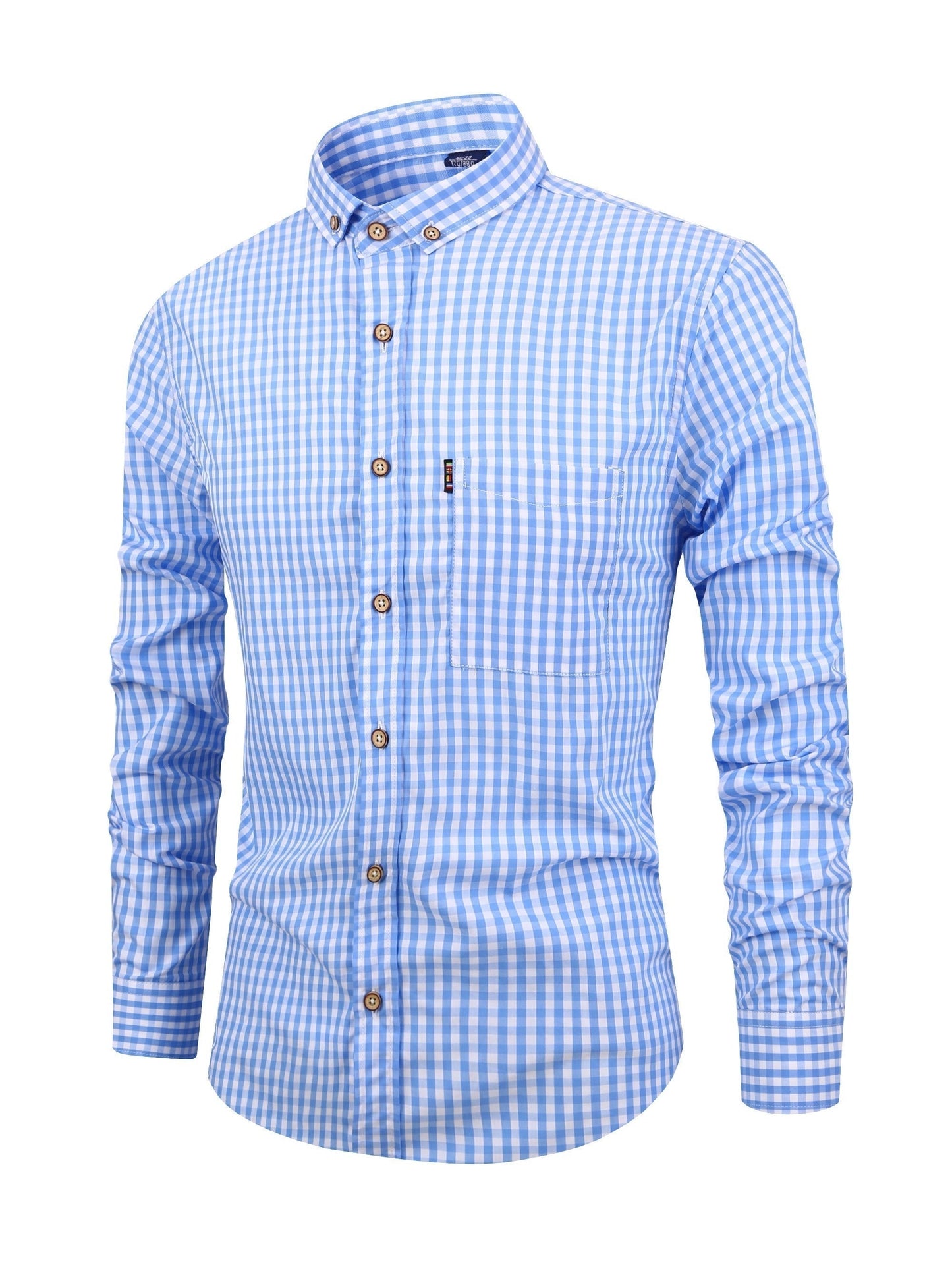 Chemise Homme Slim Fit À Carreaux Gingham Col Boutonné Manches Longues Style Classique Pour Bureau Et Loisirs