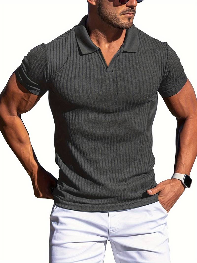 Polo Maille Côtelée pour Homme Slim Fit Manche Courte Décontracté Chic en Coton Confortable