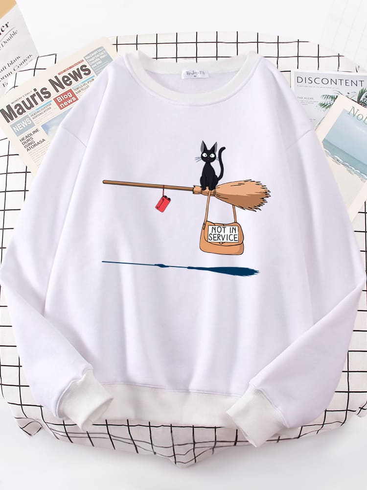 Damen-Pullover mit magischem Besen-Motiv für Katzenliebhaber