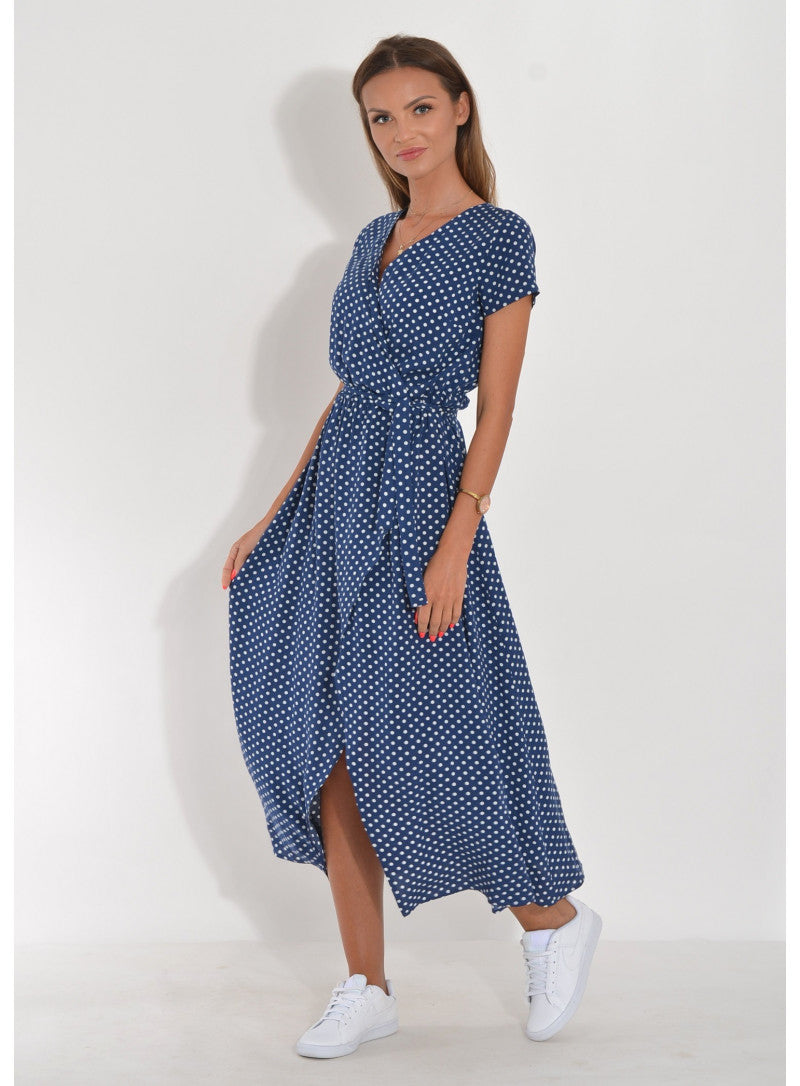 Robe Portefeuille Maxi à Pois Pour Femme Manches Courtes Taille Ajustable Élégante Confortable Pour Printemps Été