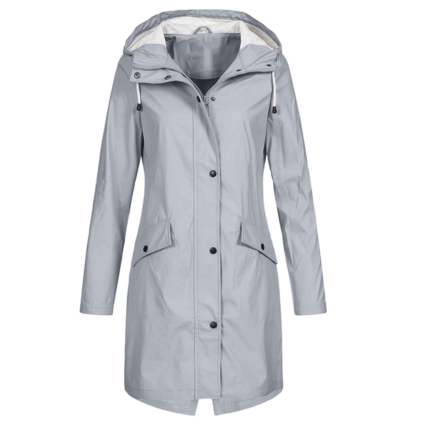 Manteau Pluie Femme Imperméable Longueur Capuche Fermeture À Pression Léger Résistant Étanche