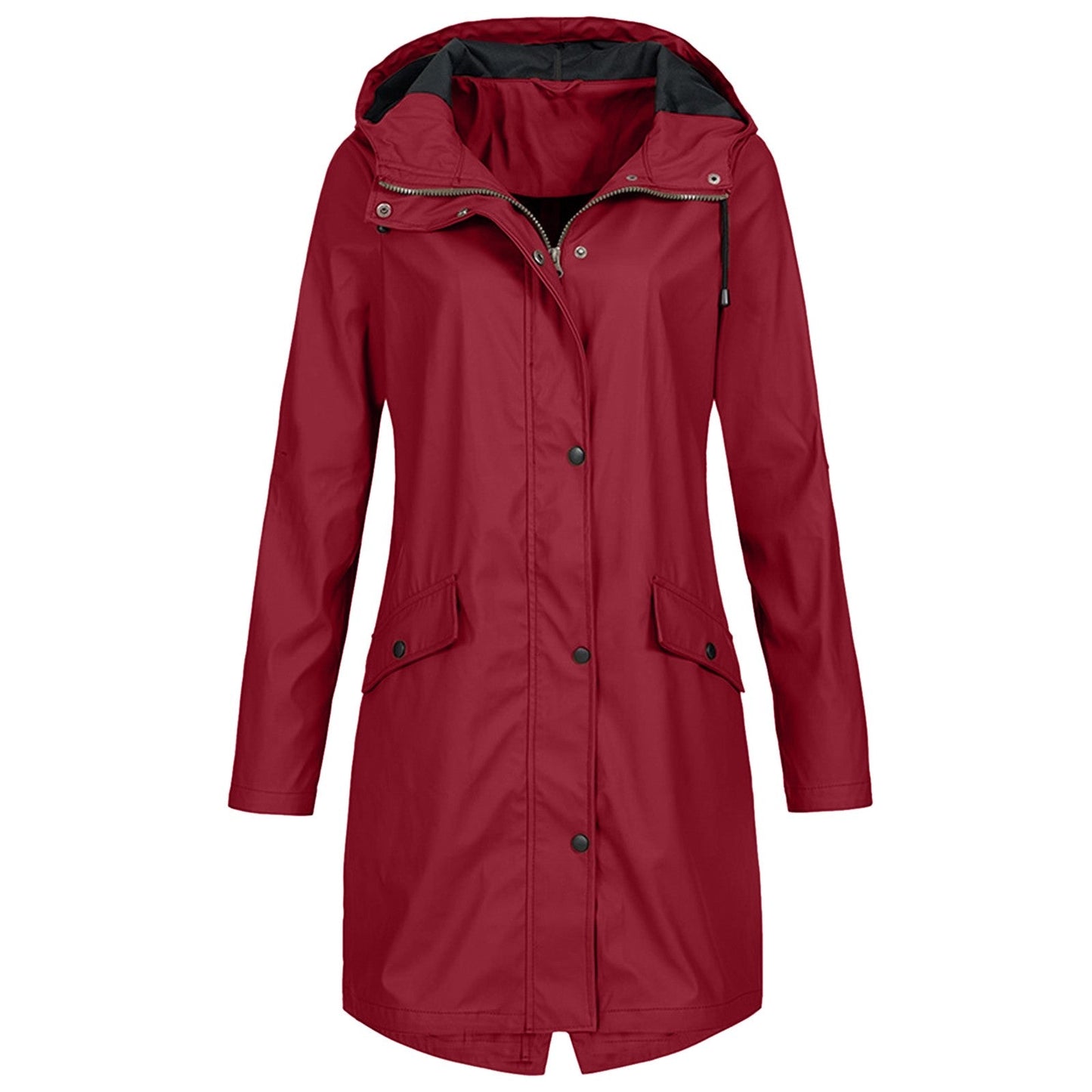 Manteau Pluie Femme Imperméable Longueur Capuche Fermeture À Pression Léger Résistant Étanche
