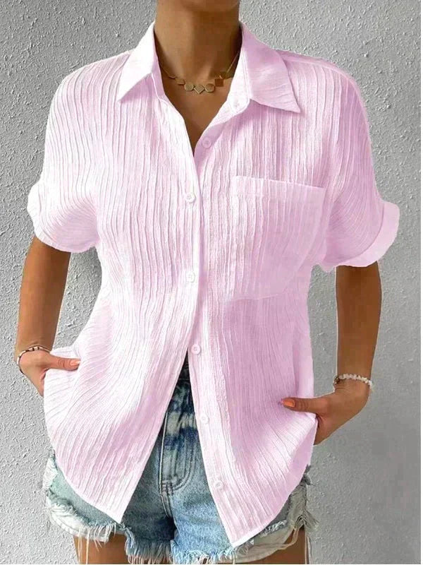 Chemise Femme Décontractée À Fermeture À Bouton Manche Courte Légère Et Respirante Avec Poche Poitrine