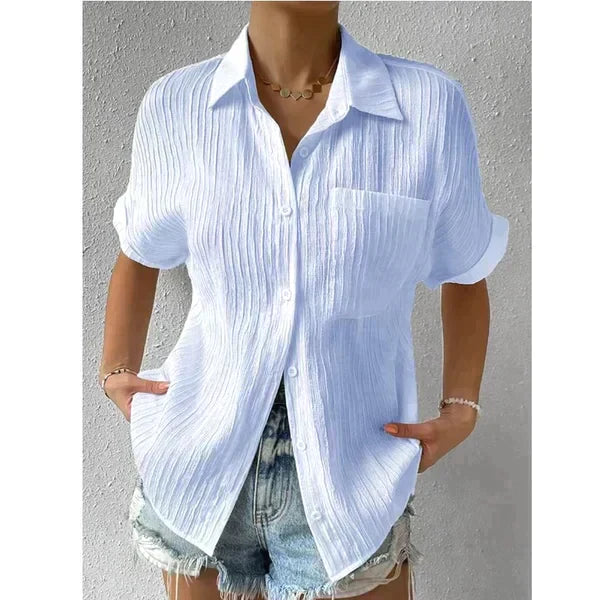 Chemise Femme Décontractée À Fermeture À Bouton Manche Courte Légère Et Respirante Avec Poche Poitrine