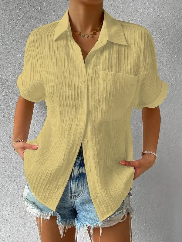 Chemise Femme Décontractée À Fermeture À Bouton Manche Courte Légère Et Respirante Avec Poche Poitrine