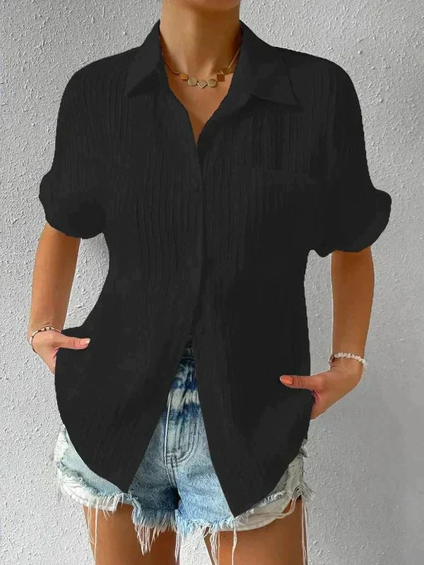 Chemise Femme Décontractée À Fermeture À Bouton Manche Courte Légère Et Respirante Avec Poche Poitrine