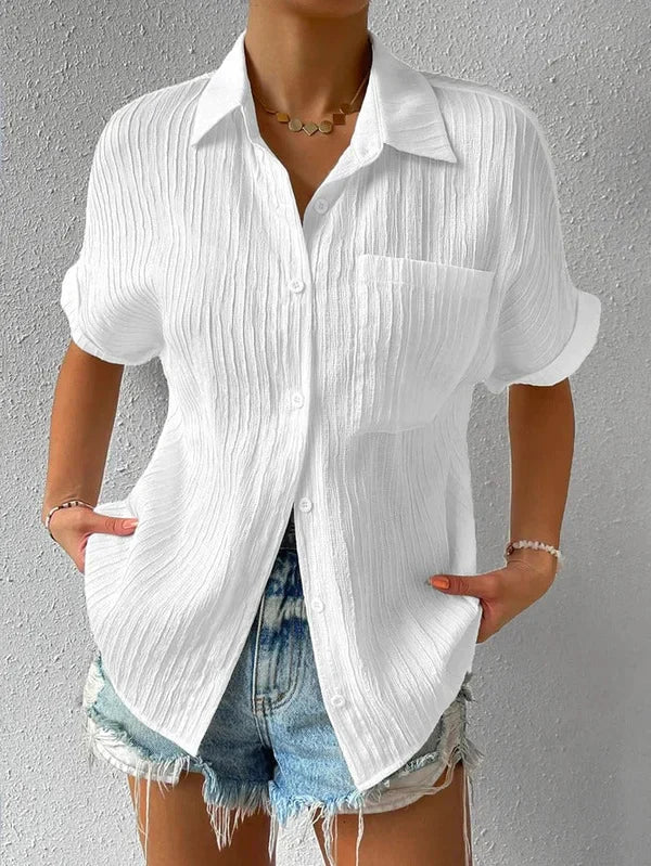 Chemise Femme Décontractée À Fermeture À Bouton Manche Courte Légère Et Respirante Avec Poche Poitrine