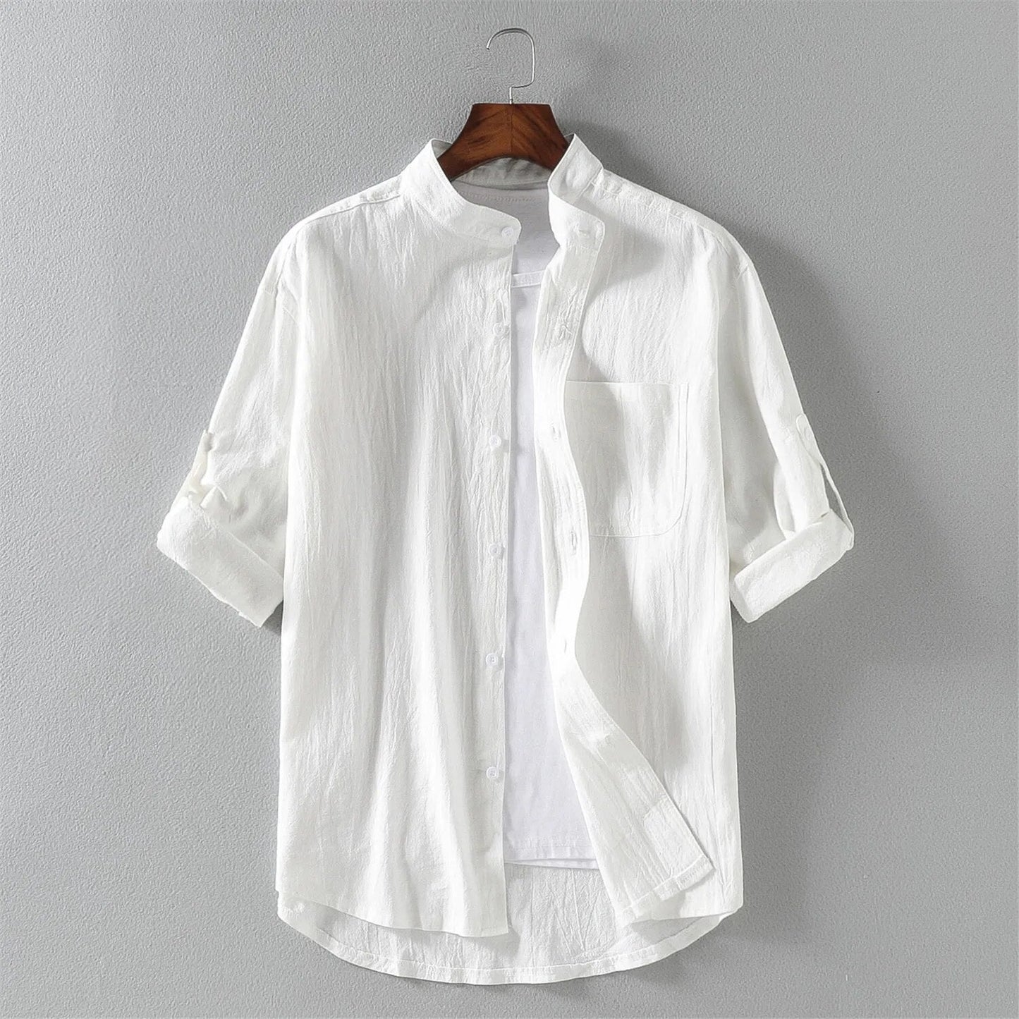 Chemise Homme Amawinc Nordic Flair Légère Col Mandarin Manches Longues Avec Poche Poitrine