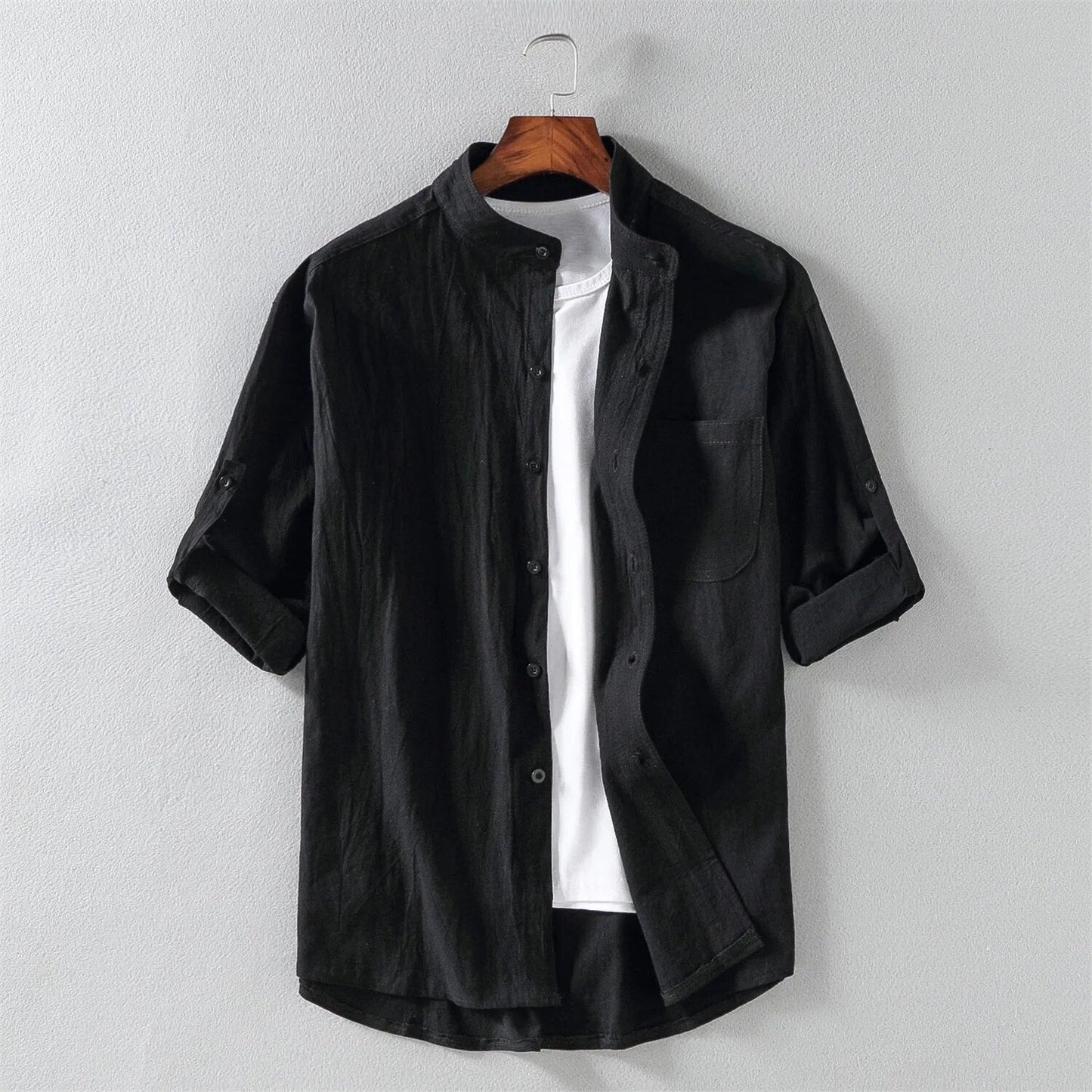 Chemise Homme Amawinc Nordic Flair Légère Col Mandarin Manches Longues Avec Poche Poitrine