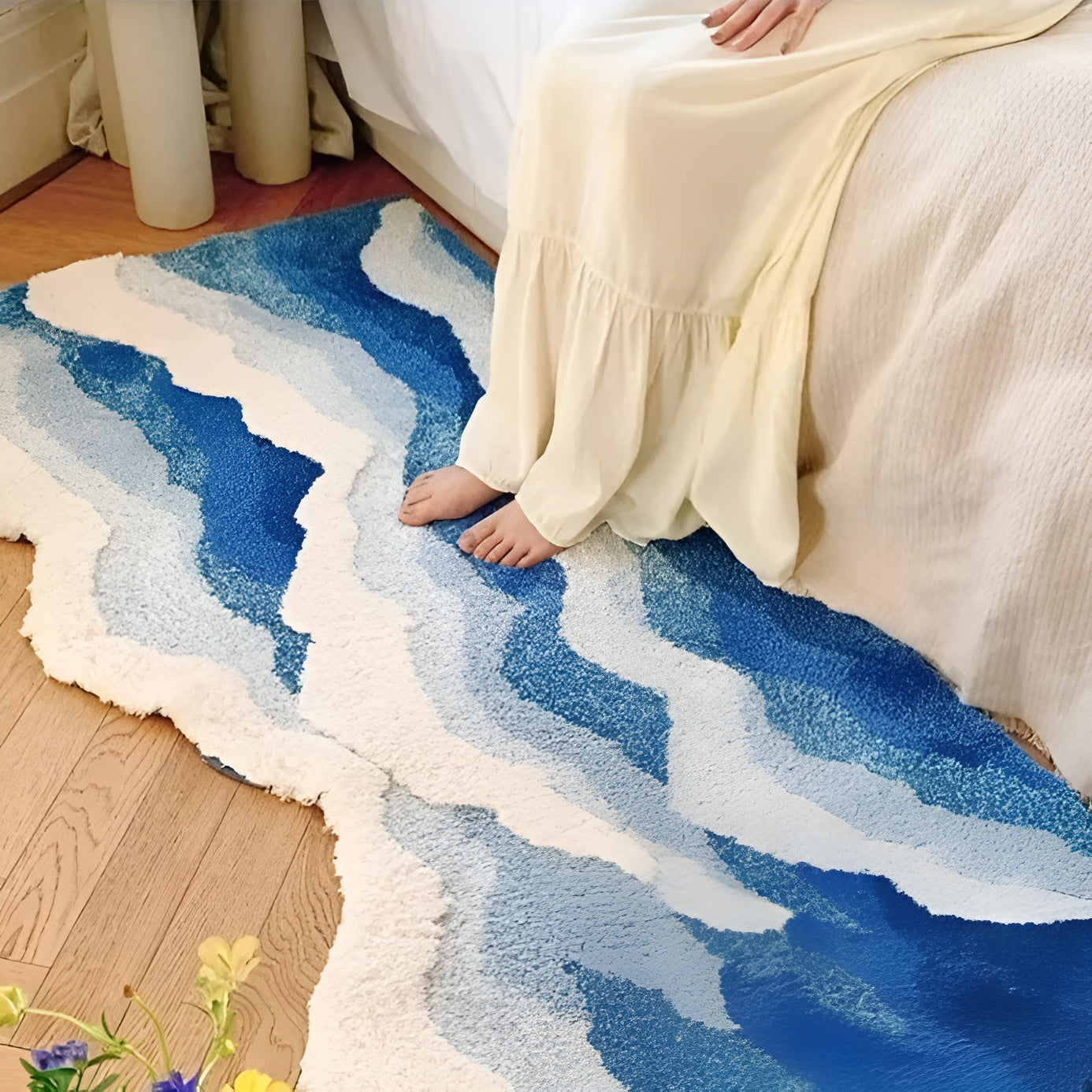 Tapis Tufté En Ondes Bleues Avec Dégradés Colorés Pour Salon Et Chambre Confort Absolu