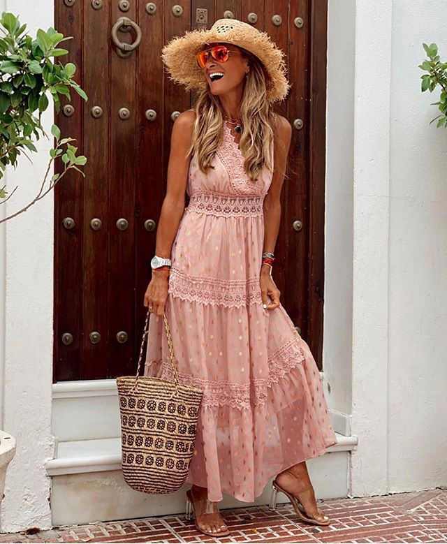Robe Maxi Femme Dentelle Et Broderie Coupe Fluide Sans Manches Légère Pour Été Chic