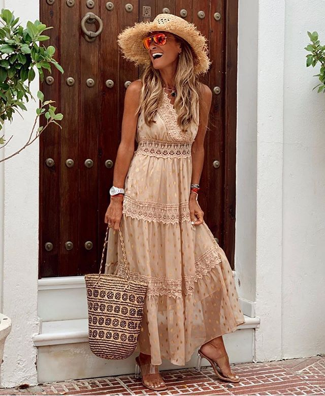 Robe Maxi Femme Dentelle Et Broderie Coupe Fluide Sans Manches Légère Pour Été Chic