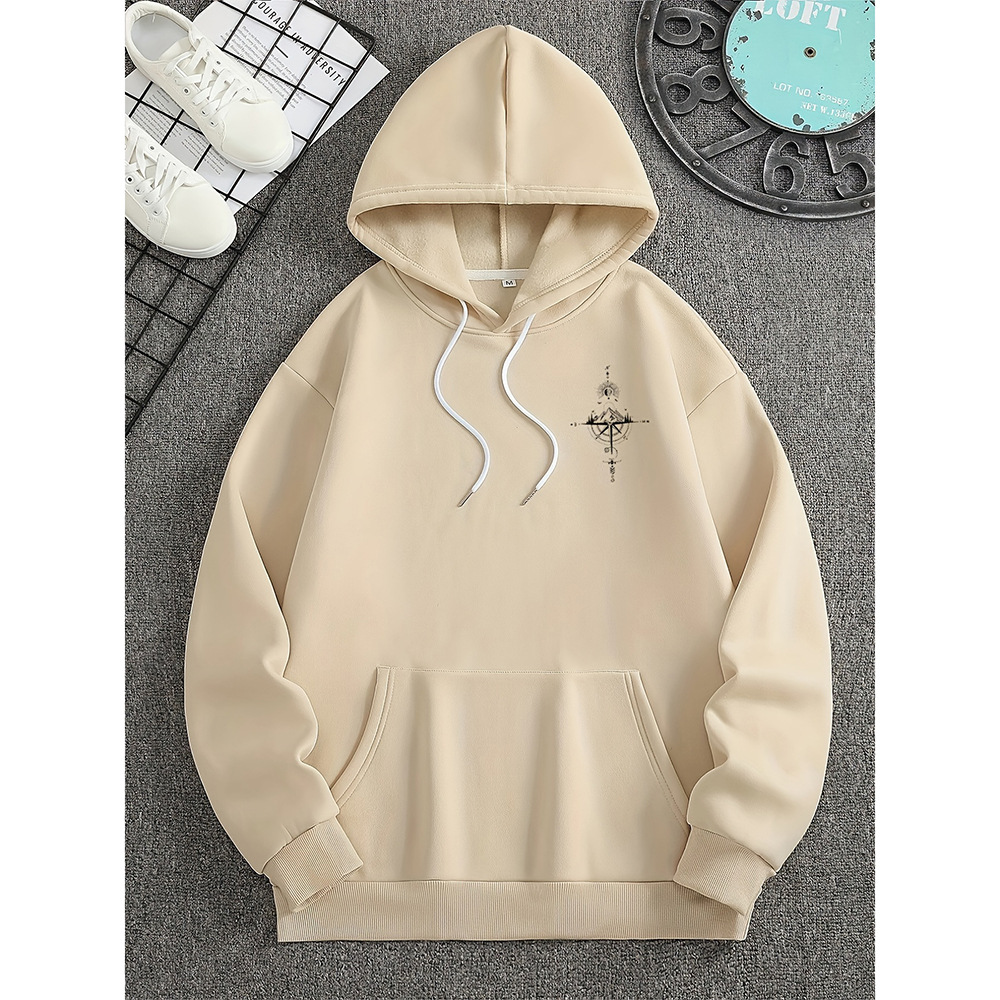 Sweat À Capuche Homme Coupe Regular En Coton Doux Imprimé Boussole Cordon Poche Kangourou Nordisk Flair