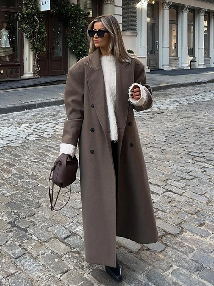 Manteau Long Femme En Laine Nordisk Flair Coupe Décontractée Double Boutonnage Épaules Structurées Manches Pleines