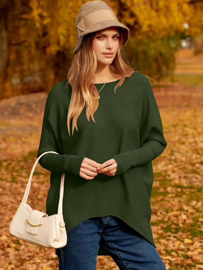 Pull Femme Oversize en Maille Douce Mélange Laine Manches Longues Longueur au Niveau des Hanches