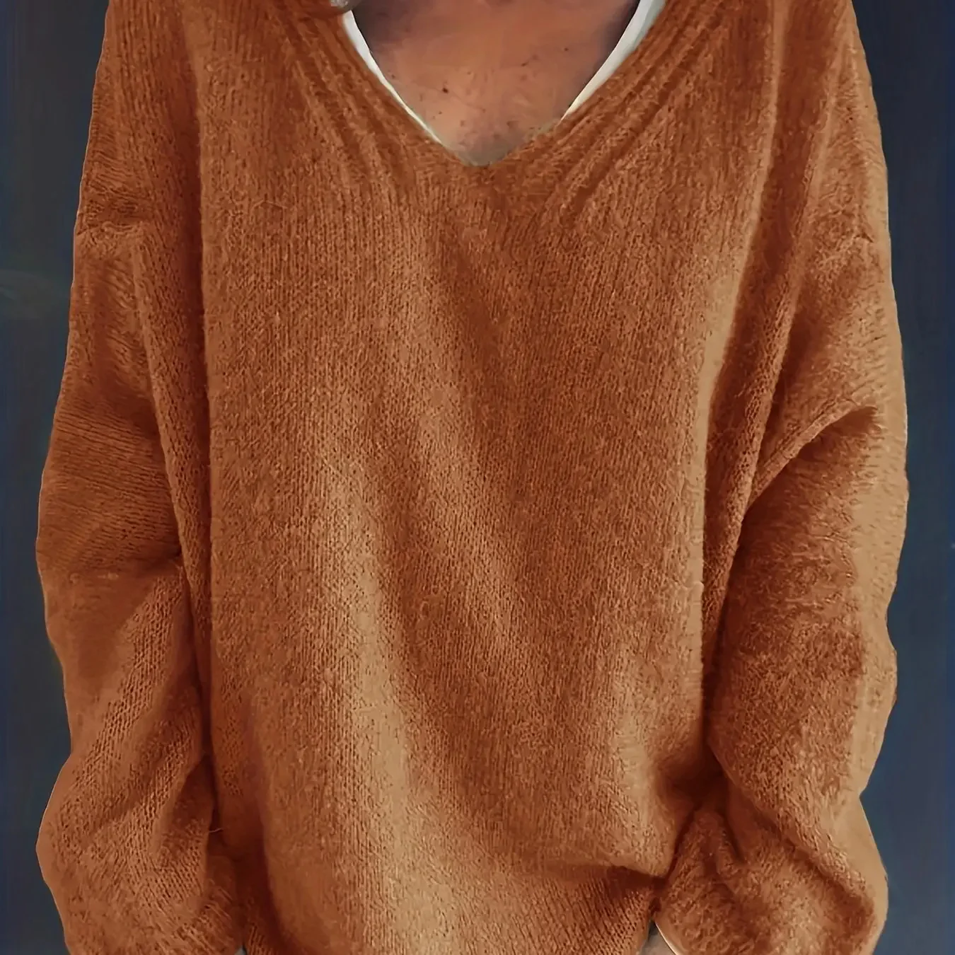 Pull Col V Femme Décontracté En Maille Douce Bords Côtelés Manches Longues Pour Un Style Quotidien