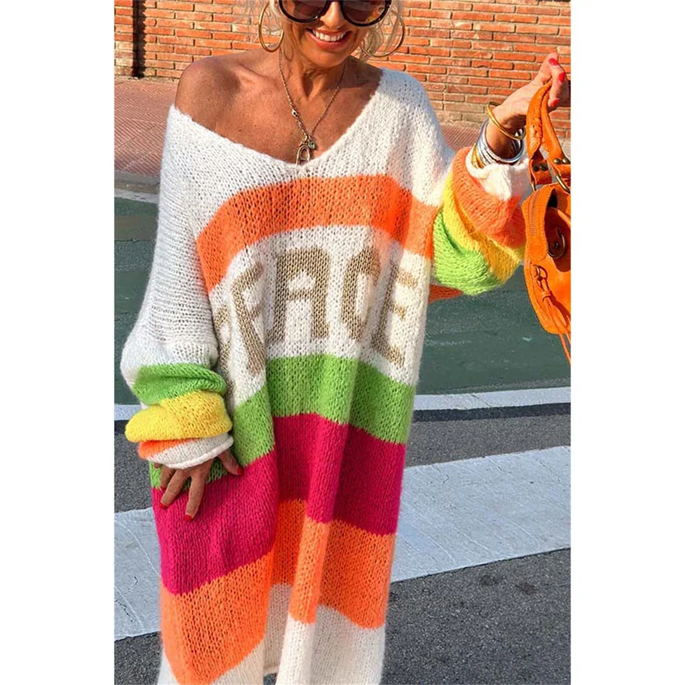 Pull Oversize Femme Maille Laine Épaules Dénudées Longueur Maxi Style Décontracté