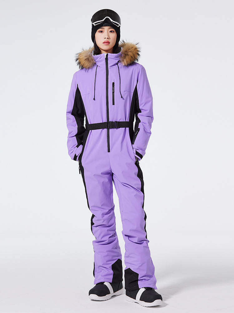 Nordisk-Flair Combinaison De Ski Pour Femmes Une Pièce Coupe Slim Capuche Imperméable Au Vent Étanche Avec Ceinture