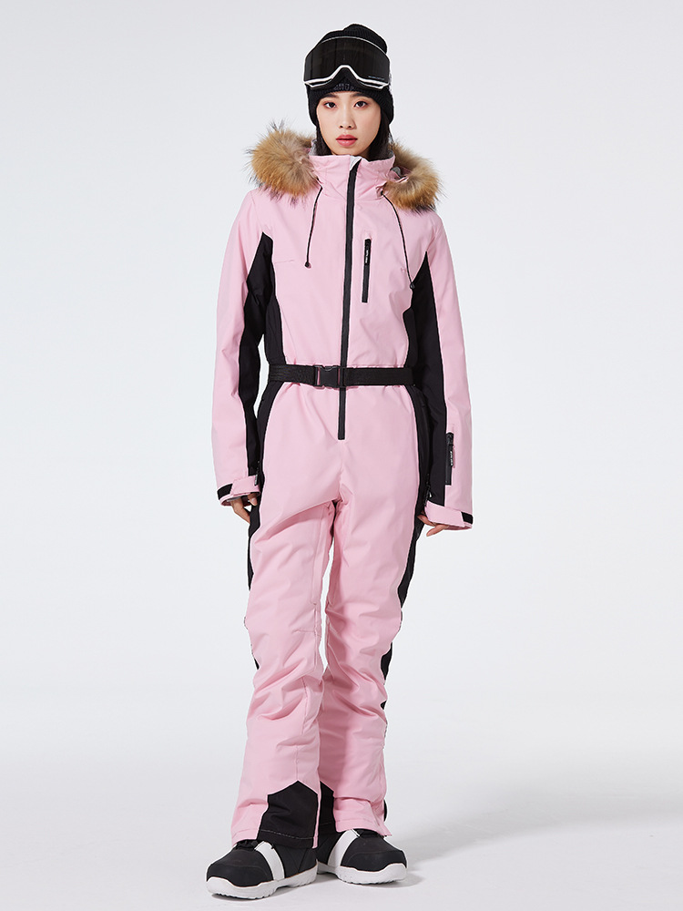 Nordisk-Flair Combinaison De Ski Pour Femmes Une Pièce Coupe Slim Capuche Imperméable Au Vent Étanche Avec Ceinture