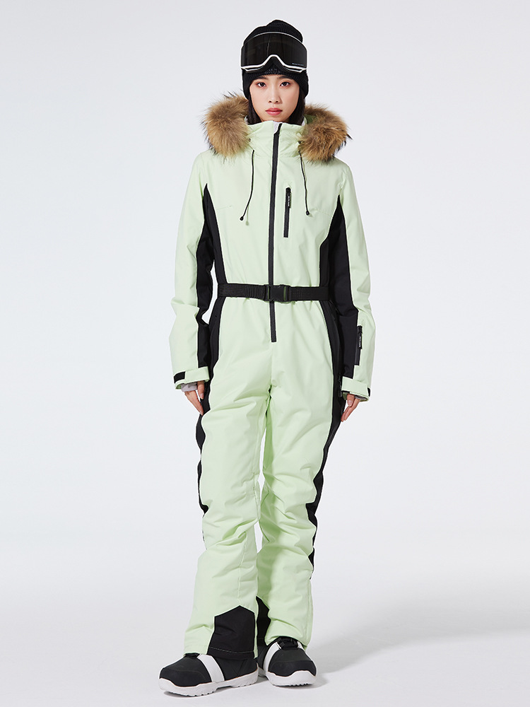 Nordisk-Flair Combinaison De Ski Pour Femmes Une Pièce Coupe Slim Capuche Imperméable Au Vent Étanche Avec Ceinture