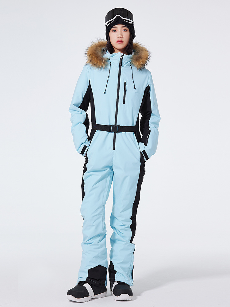 Nordisk-Flair Combinaison De Ski Pour Femmes Une Pièce Coupe Slim Capuche Imperméable Au Vent Étanche Avec Ceinture